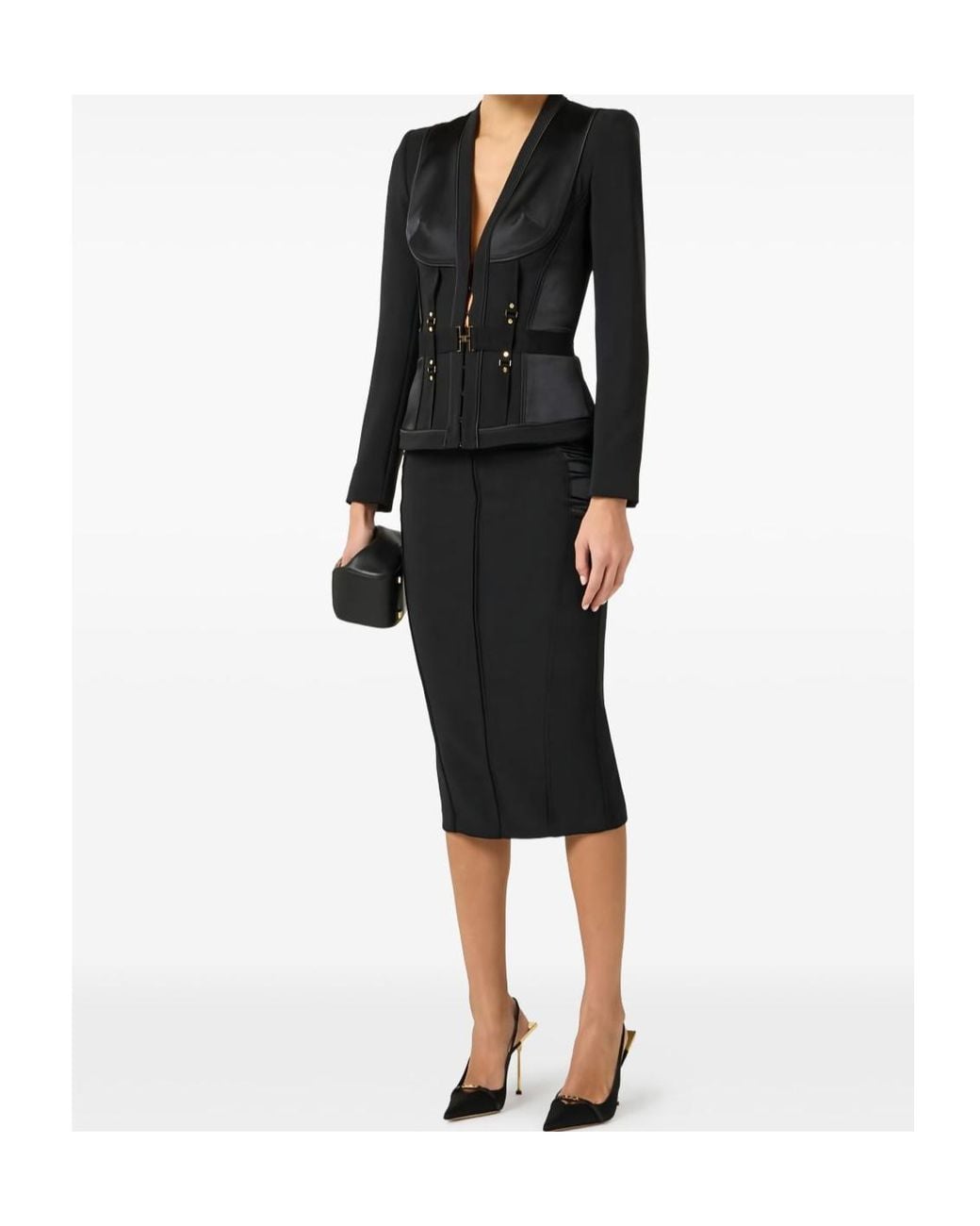 Elisabetta Franchi Black Bondage Belted Jacket
