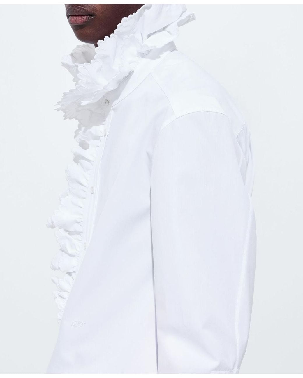 Bottega Veneta White Embroidered Ruffle Collar Shirt for men