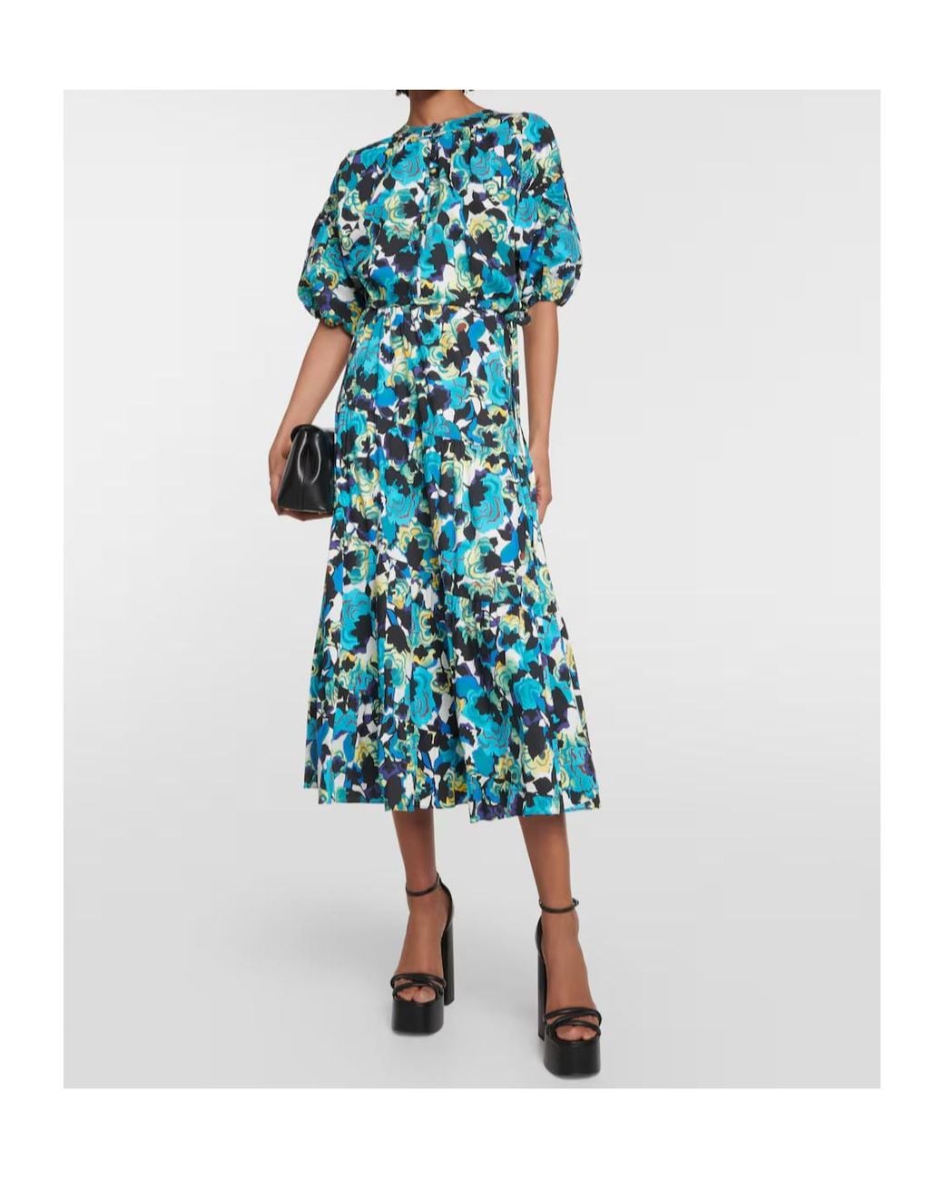 Diane von Furstenberg Blue Dario Floral Cotton-Blend Top