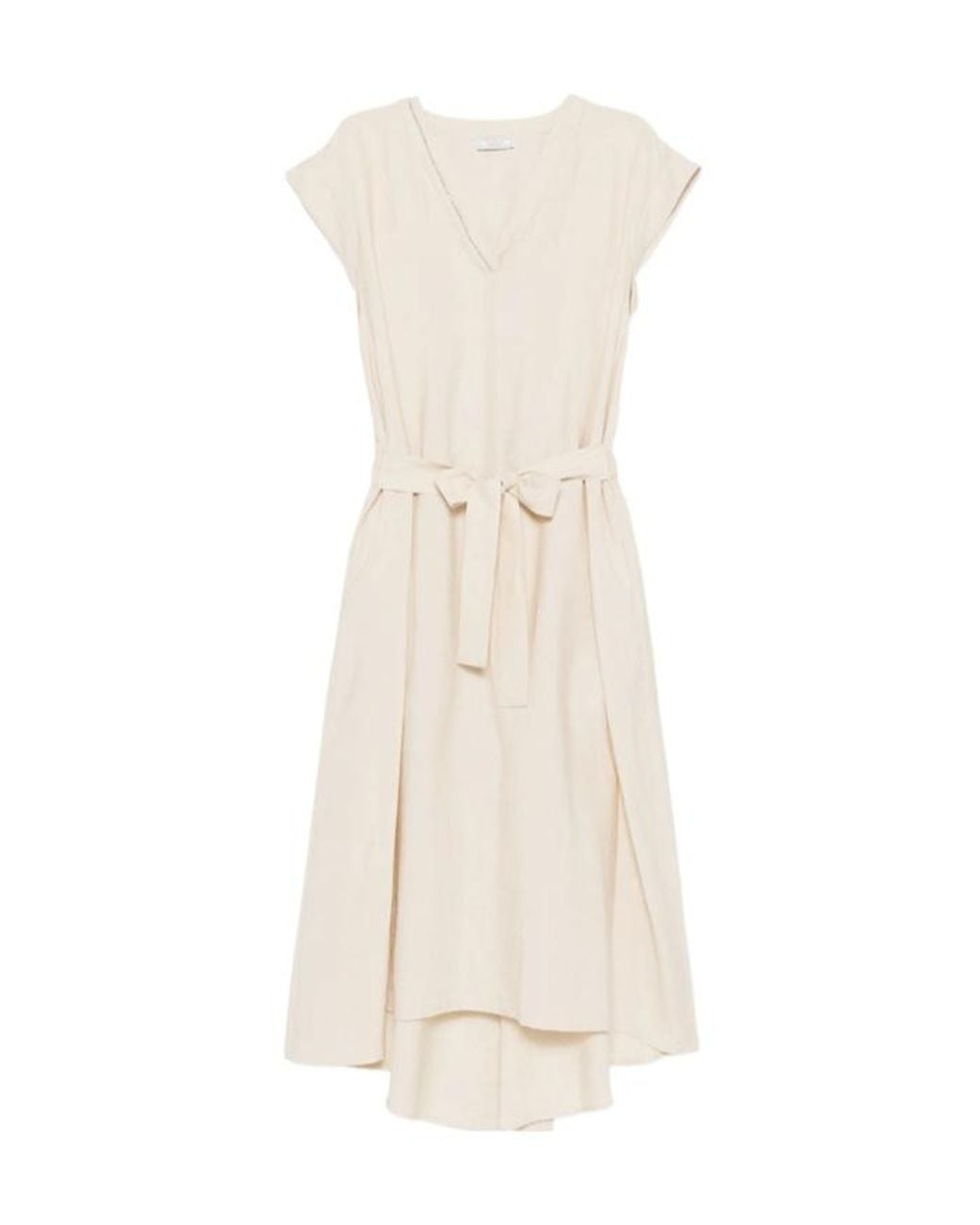 Peserico White V-Neck Belted-Waist Midi Dress