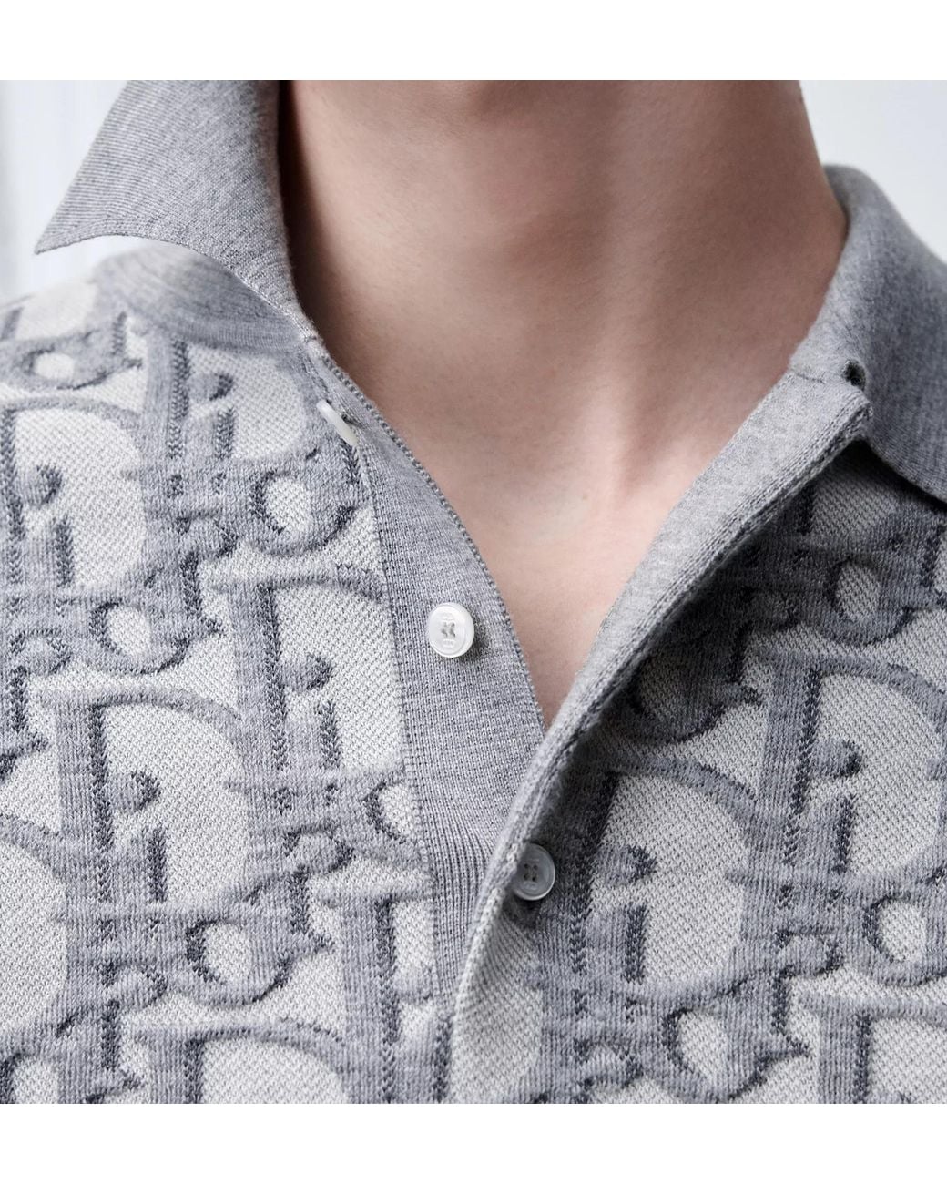 Dior Gray Monogram Knit Polo Shirt for men