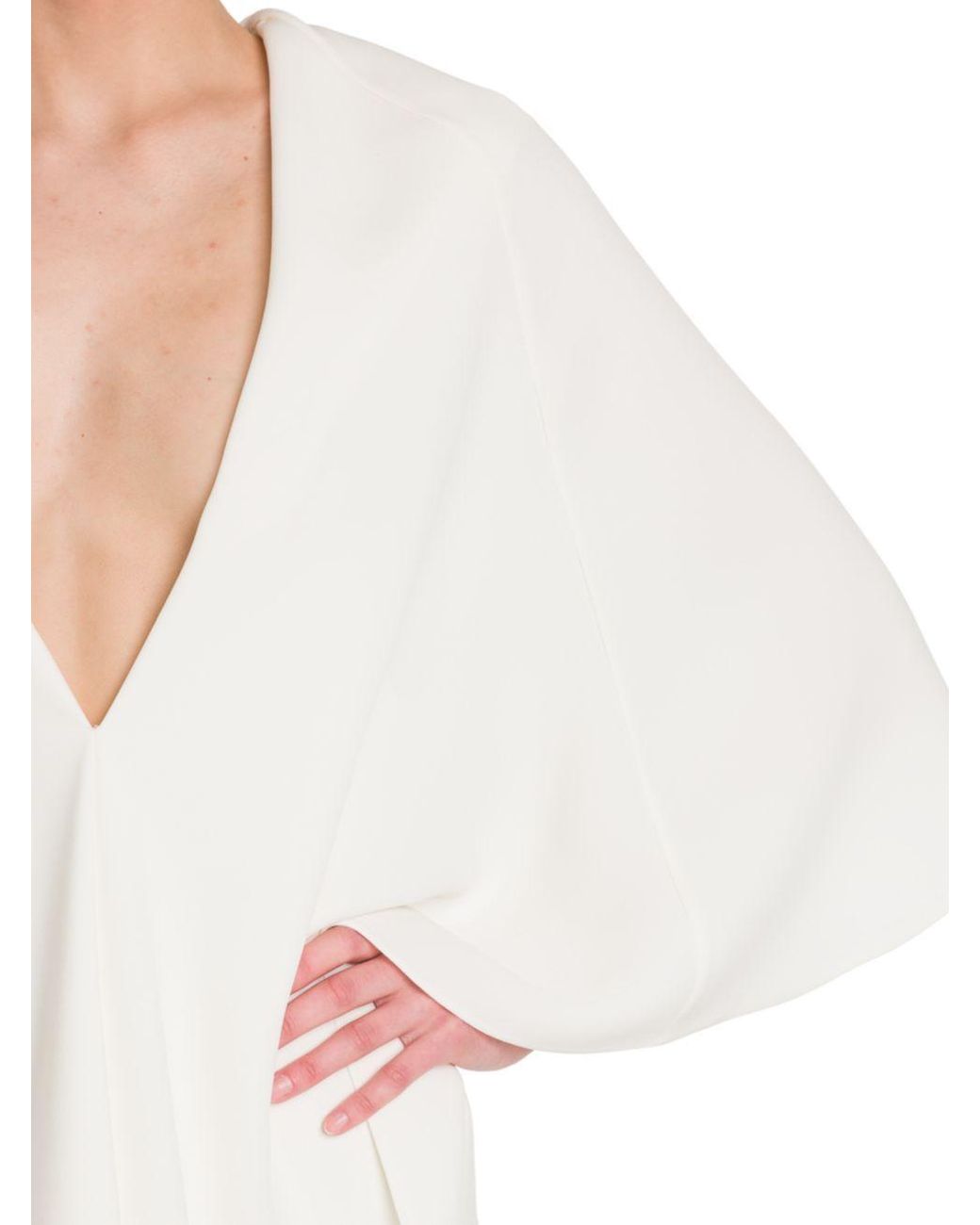 Valentino White V-Neck Draped Dress
