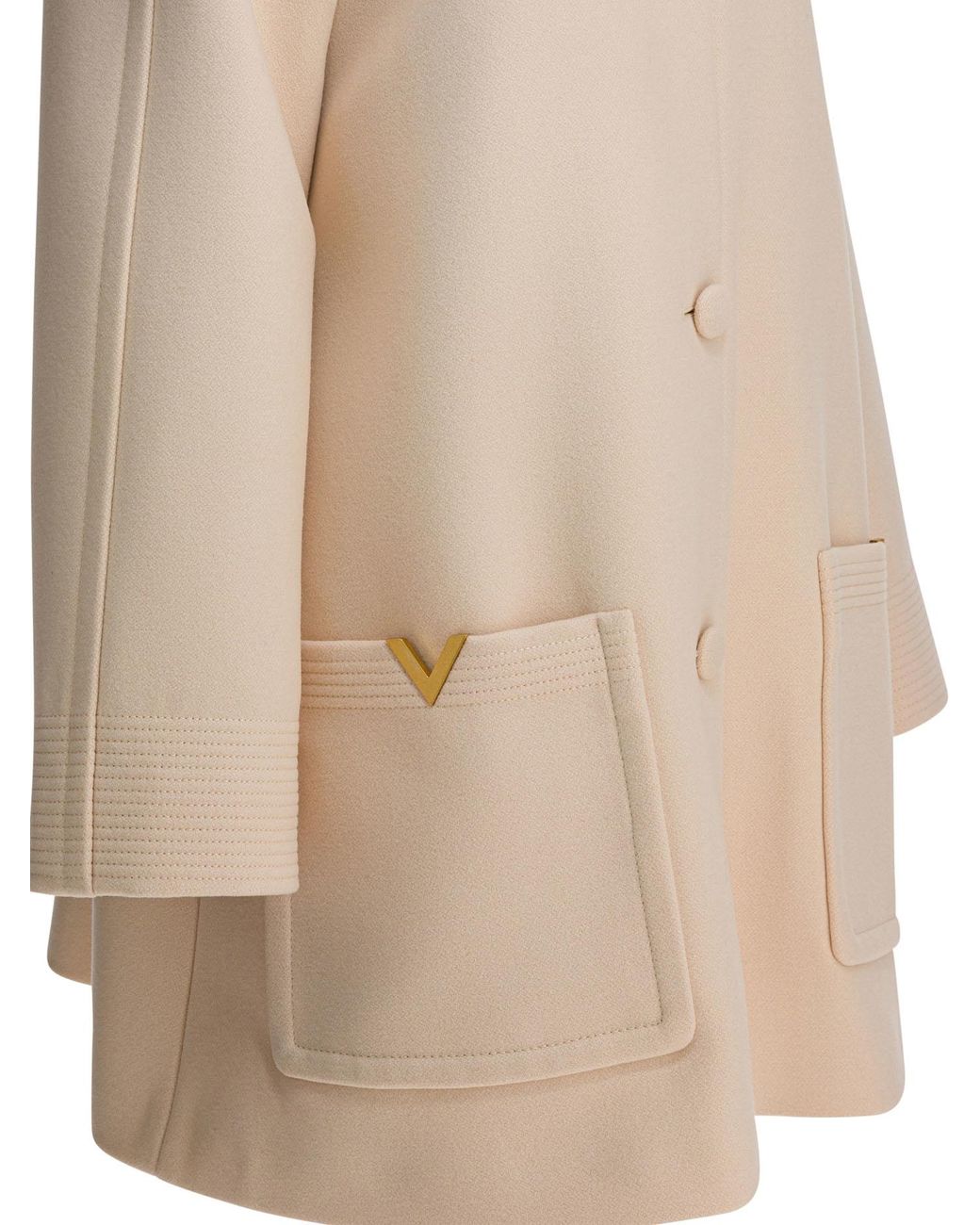 Valentino Natural Logo Plaque Button-Up Peacoat