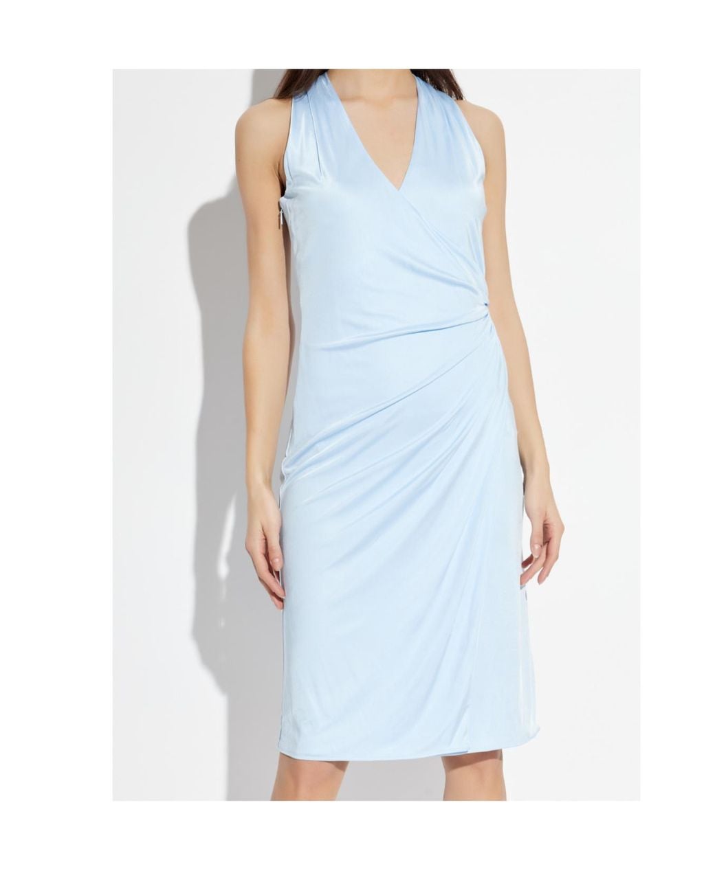 Versace Blue Draped Midi Dress With V-Neckline