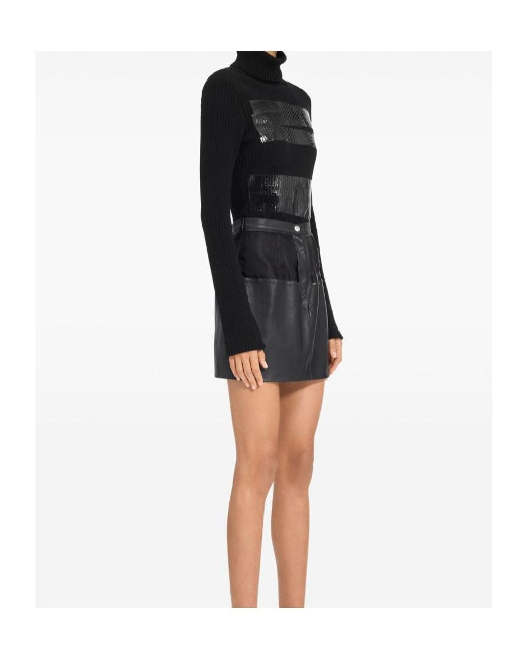 MM6 by Maison Margiela Black Leather Panelled Mini Straight Skirt