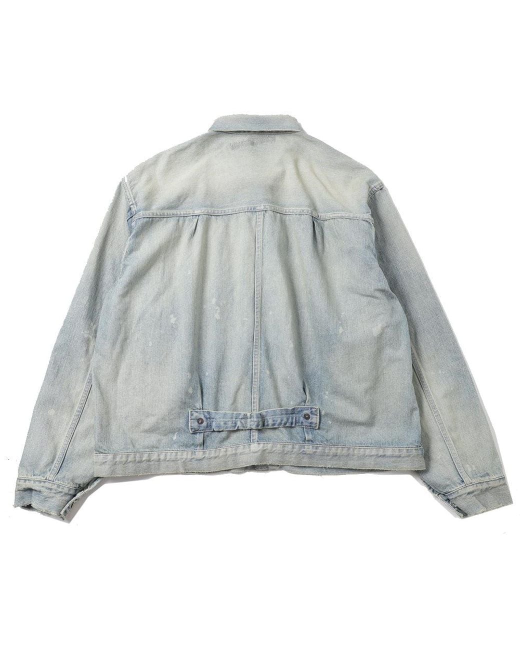 A.PRESSE Blue Bleached-Effect Pleated Denim Jacket for men