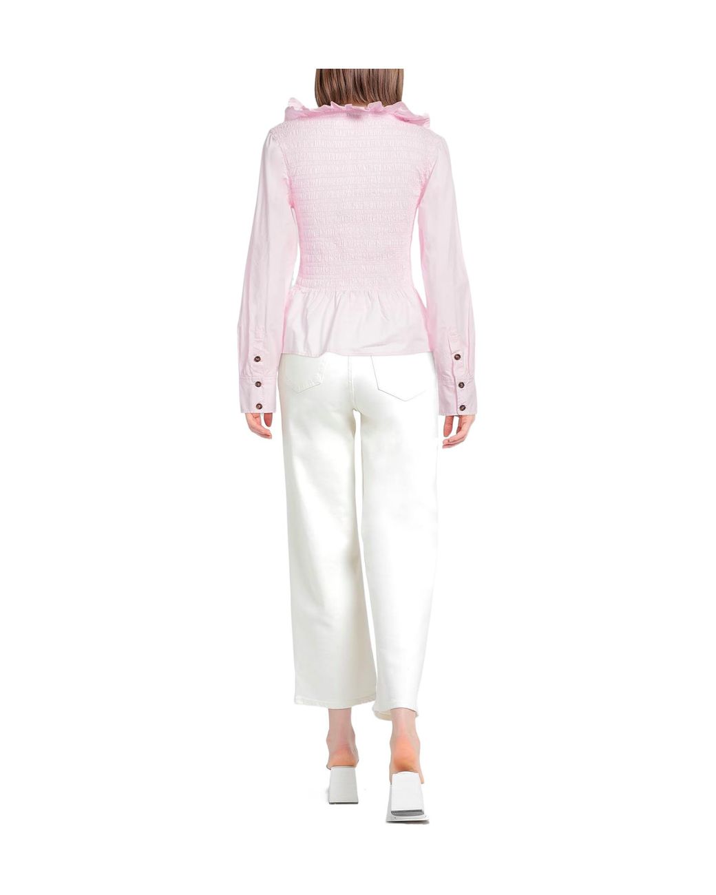 Ganni Pink Simple Pleated Long-Sleeve Top