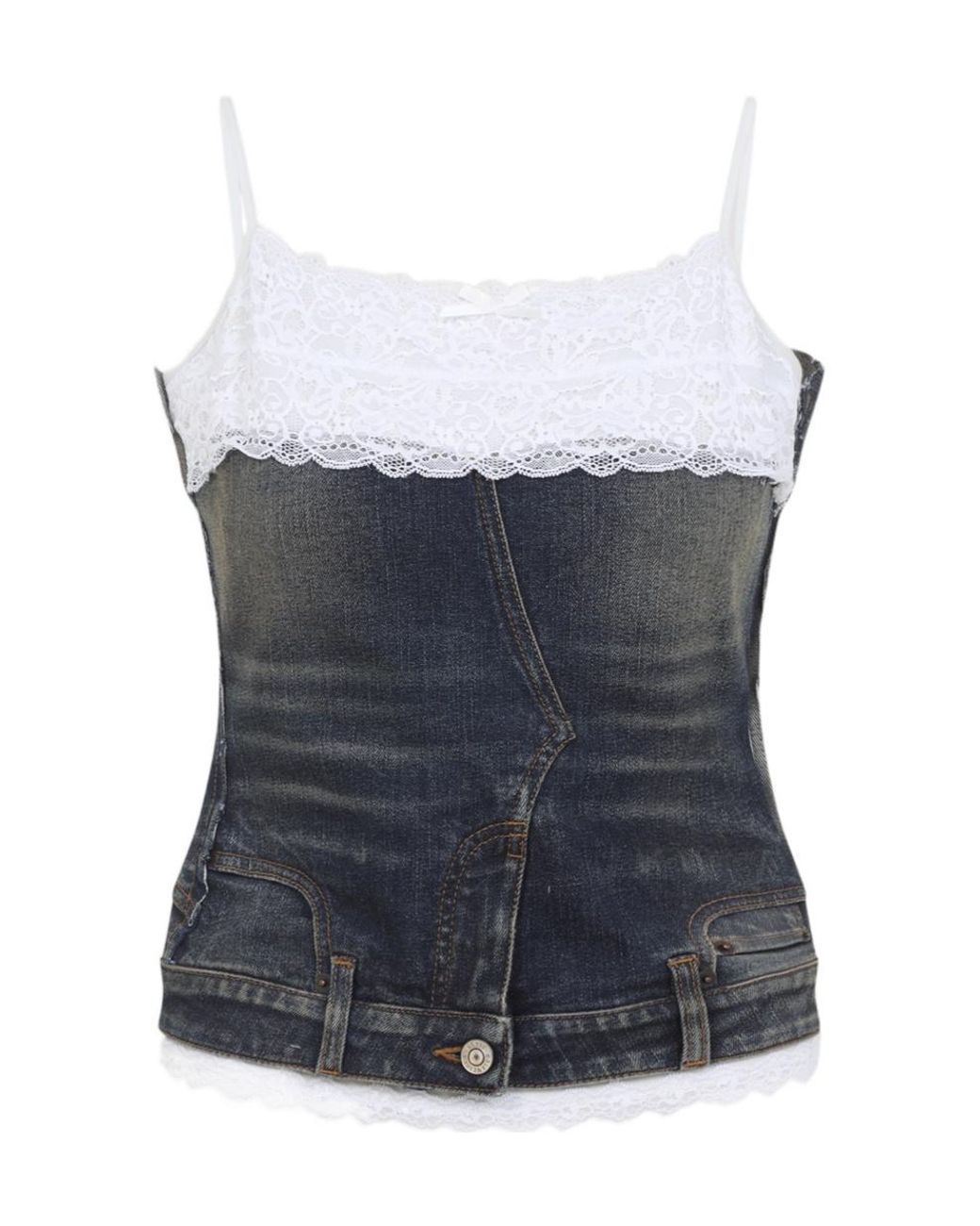 Balenciaga Blue Lace Detailed Denim Top