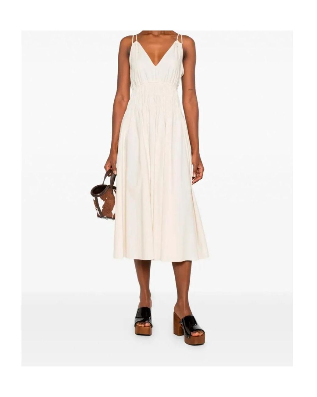 Pinko White Amie Gathered Midi Dress