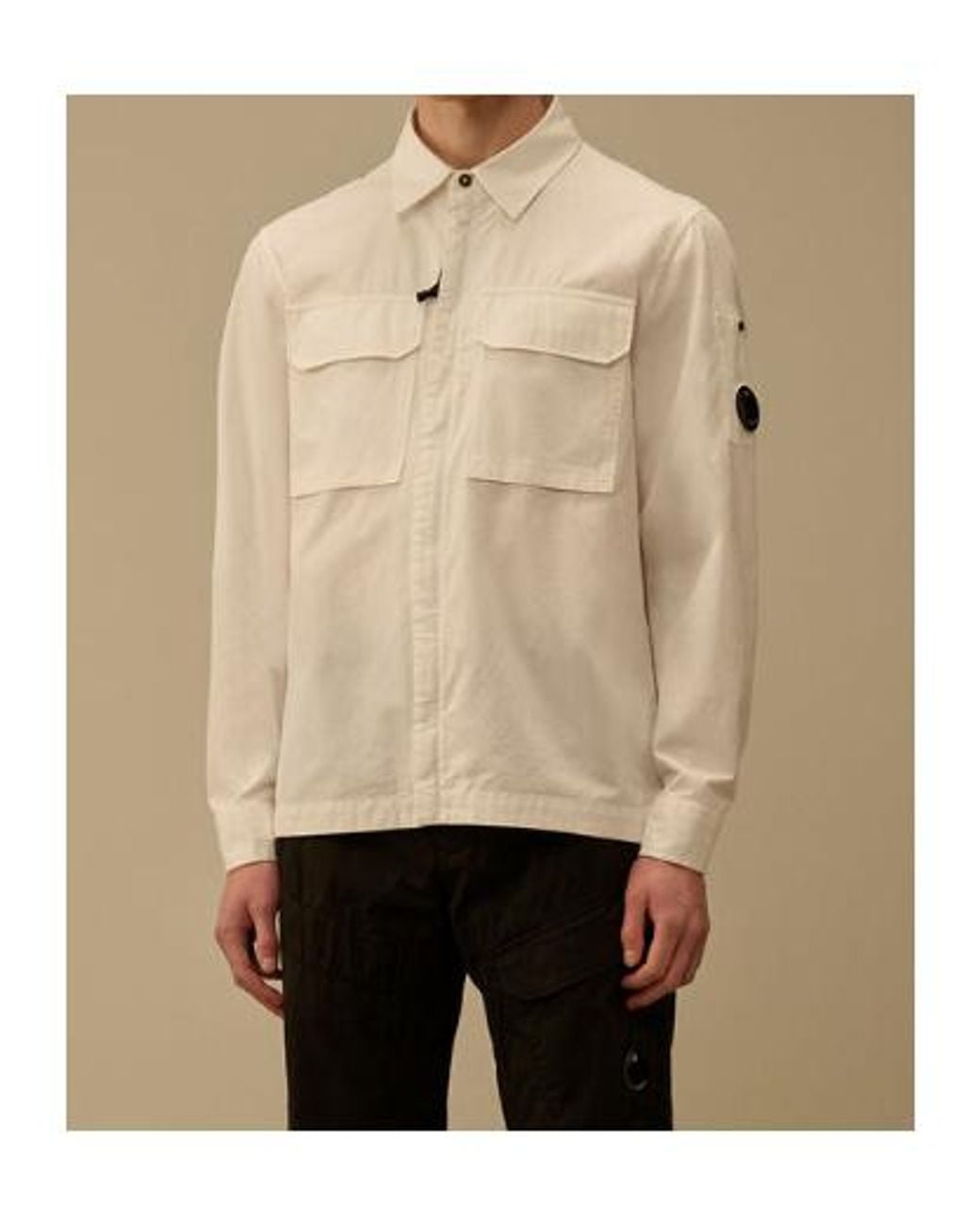 C P Company Natural Lens-Detail Zip-Up Shirt for men