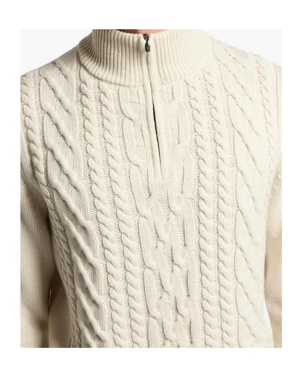 Peserico White Turtleneck Cable-Knit Jumper for men