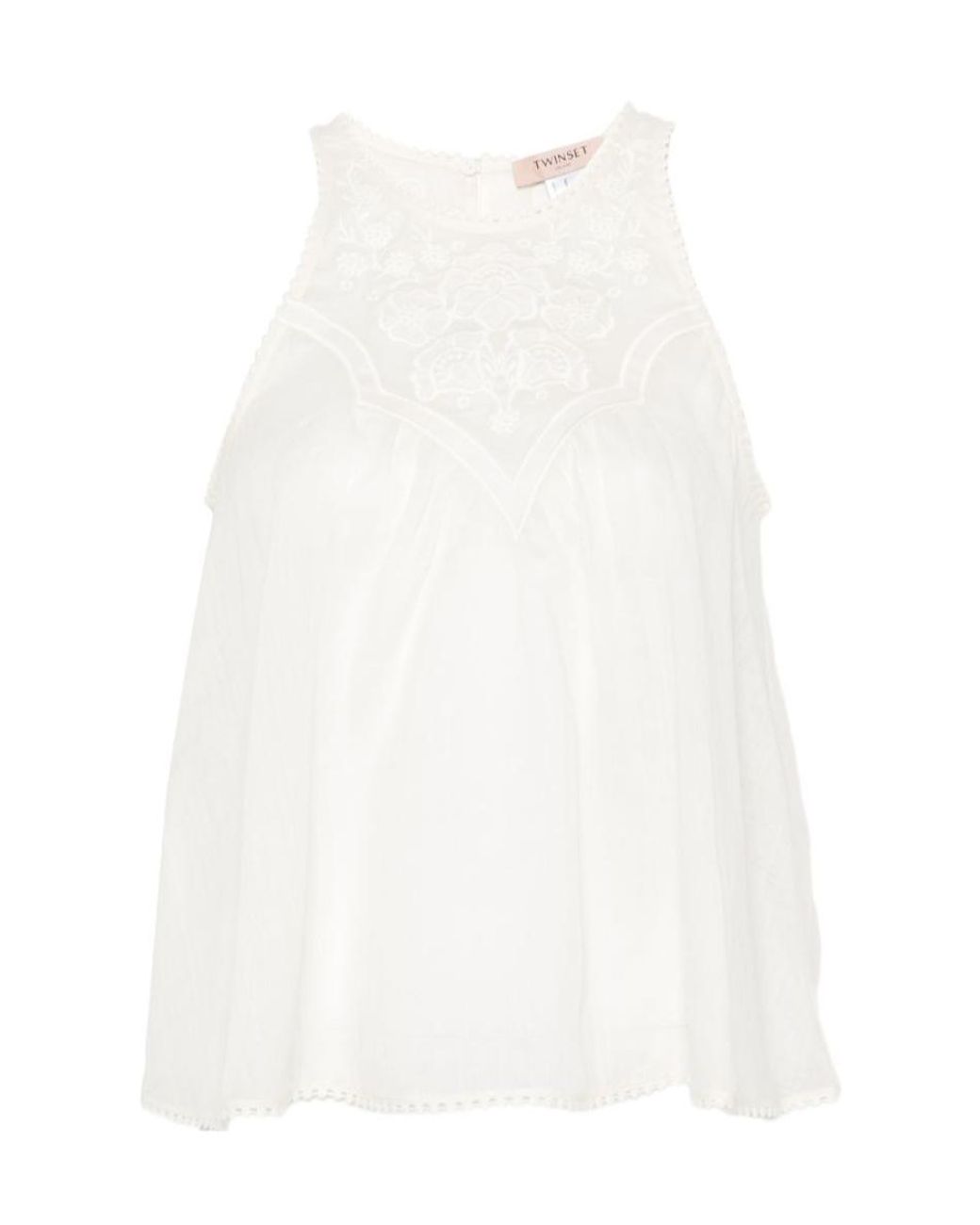 Twinset White Sleeveless Round-Neck Blouse