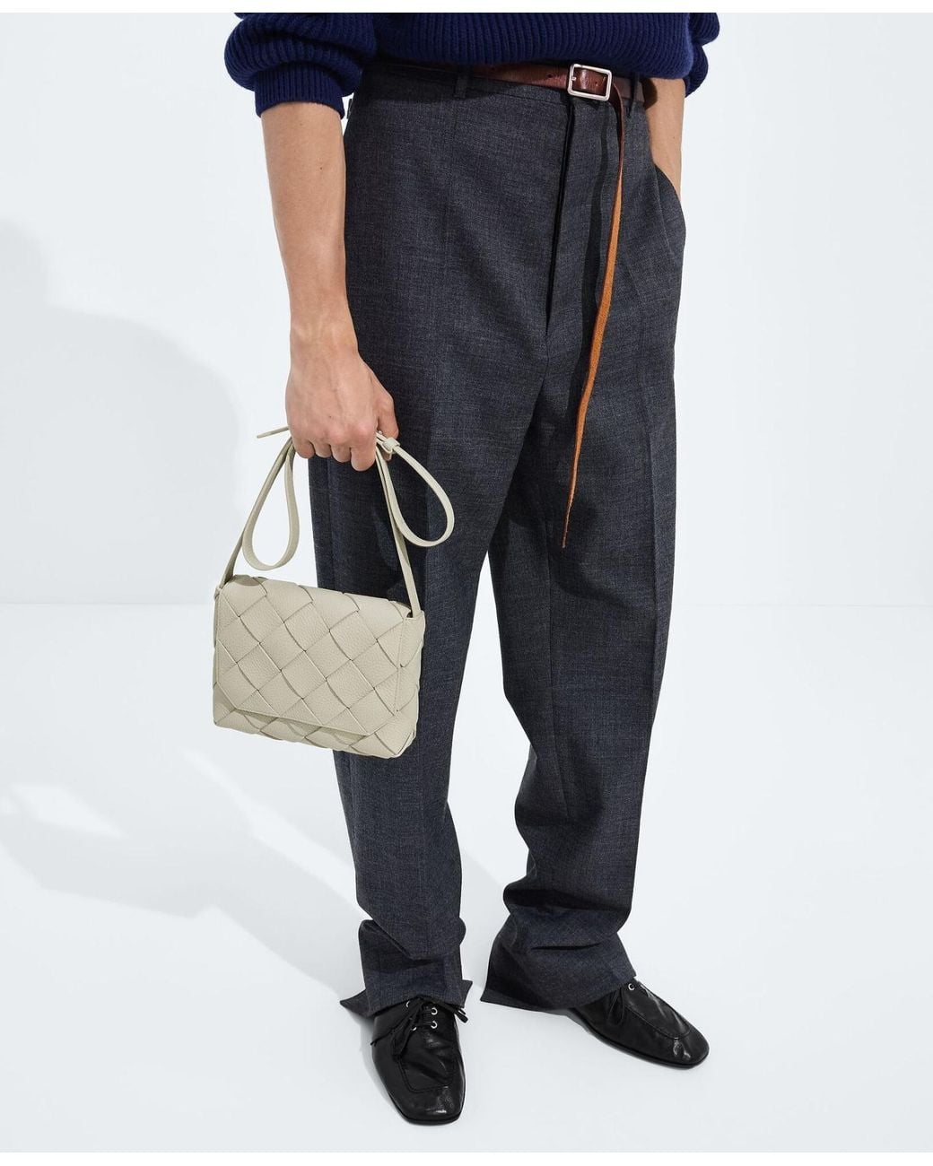 Bottega Veneta Gray Diago Intreccio Cross-Body Bag for men