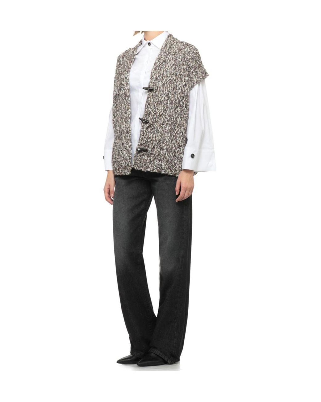 D.exterior Gray Chunky Buttoned Knit Gilet