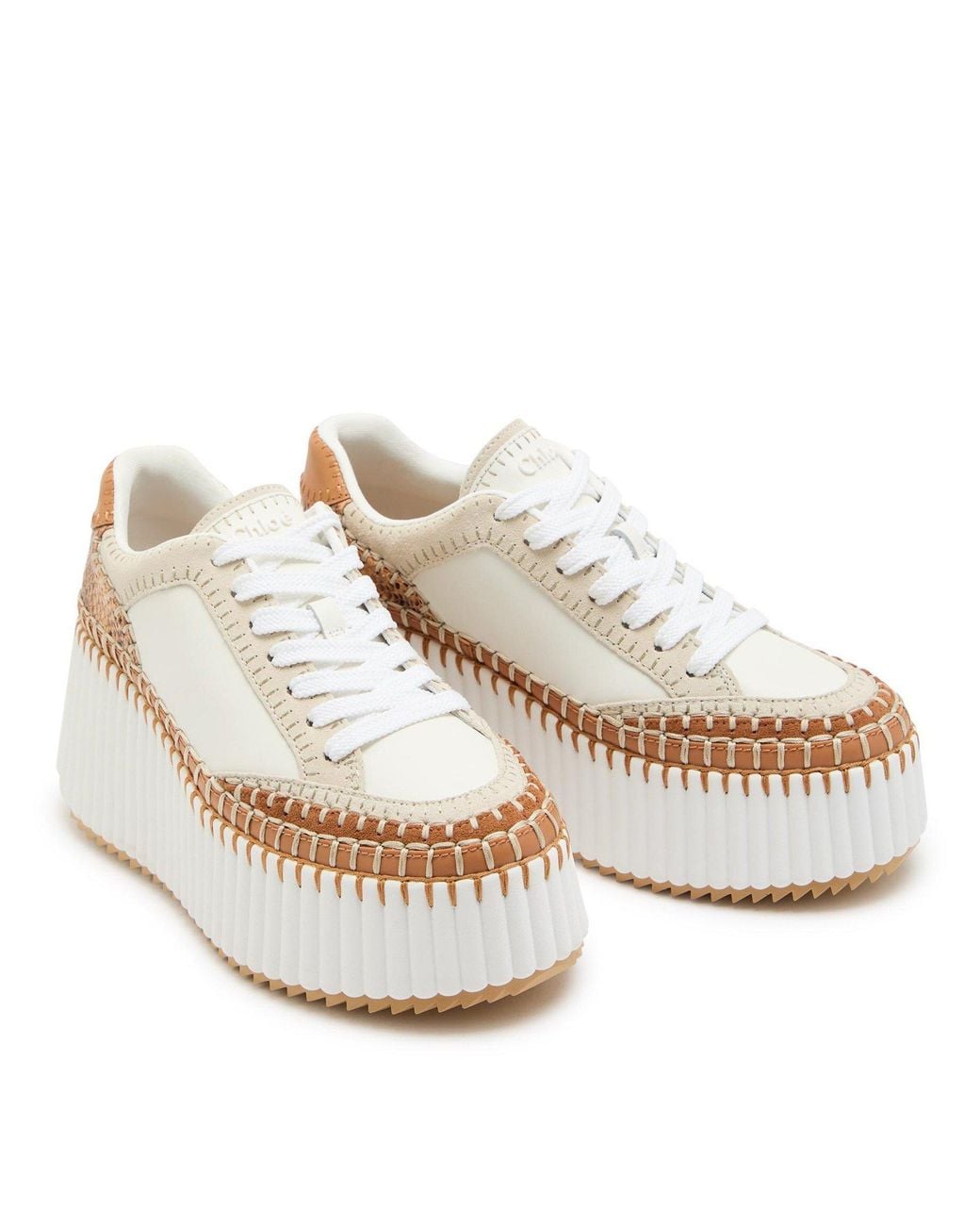 Chloé Natural Snake-Pattern Patchwork Thick-Soled Shoes