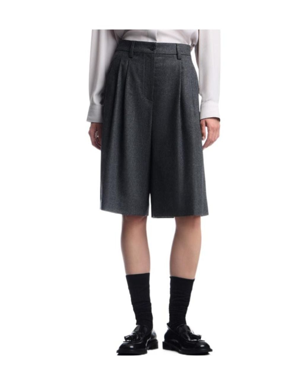 Emporio Armani Gray Wool Flannel Pleated Bermuda Shorts Signature Capsule