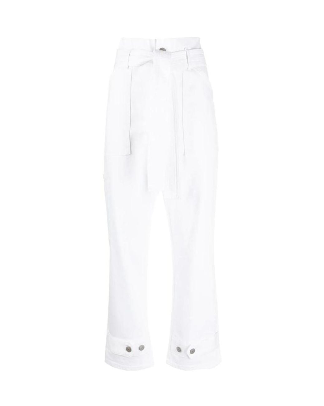 P.A.R.O.S.H. White P.A.R.O..H. Cropped Belted Paperbag-Waist Trousers