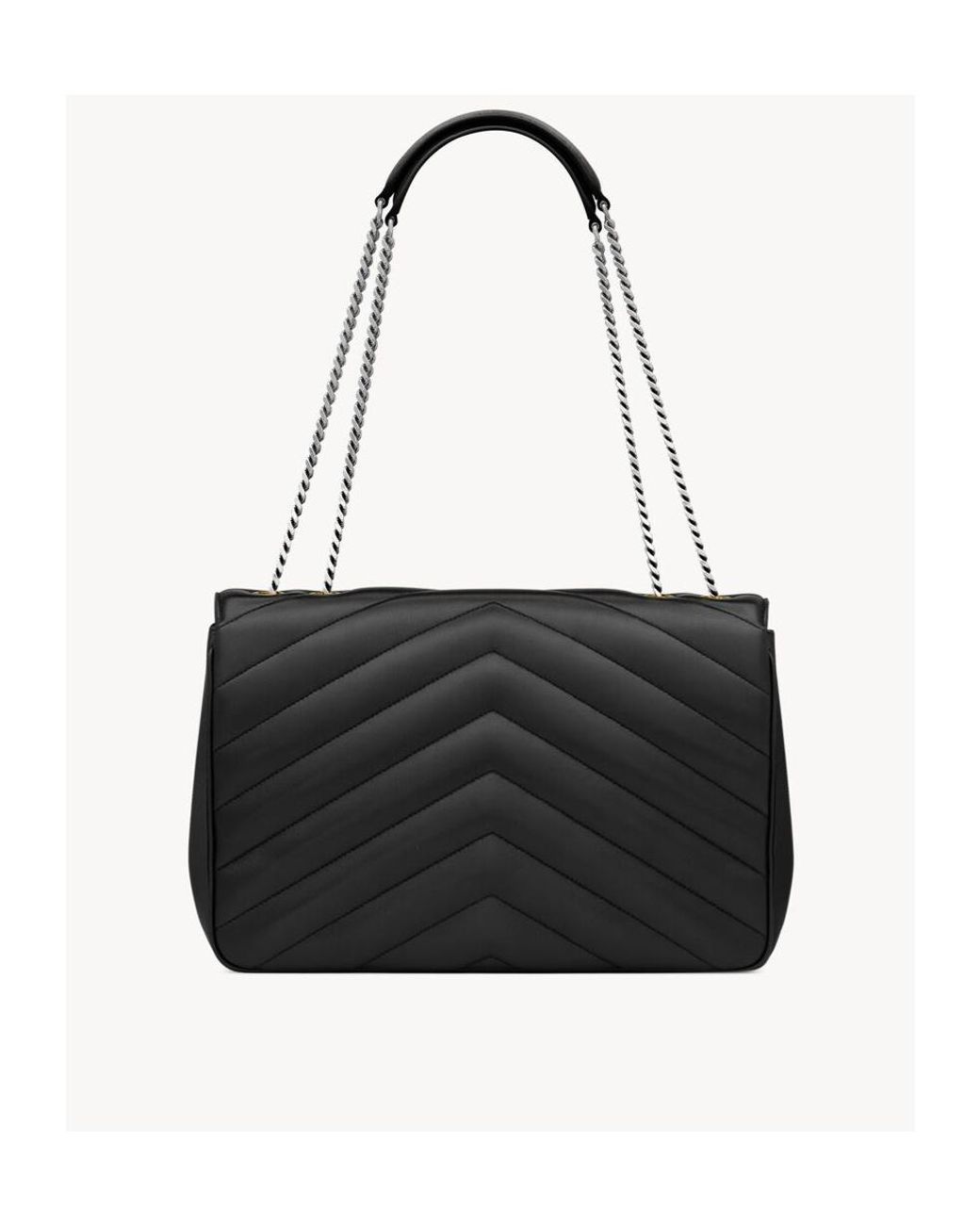 Saint Laurent Black Loulou Foldover Top Large Shoulder Bag