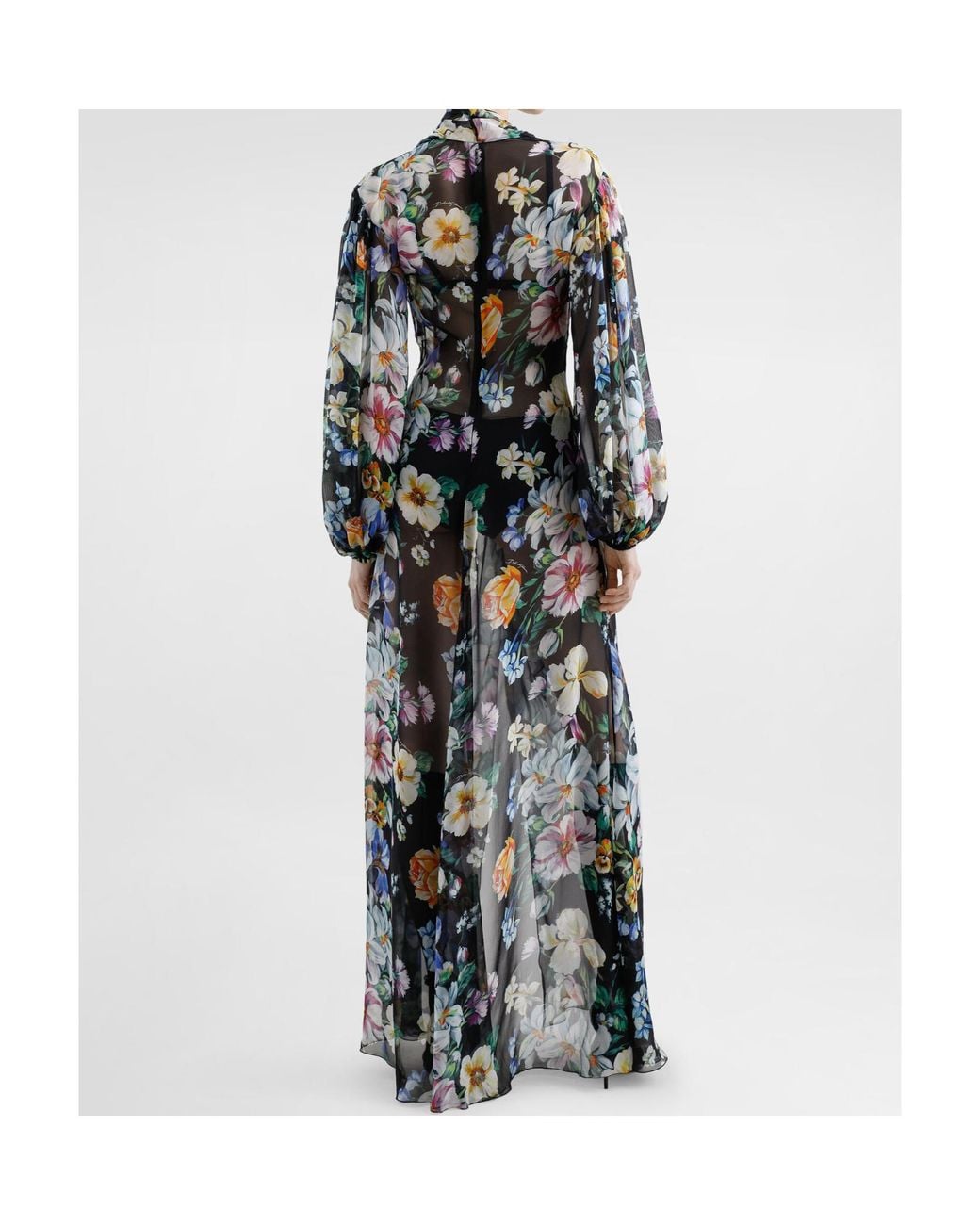 Dolce & Gabbana Blue Floral Printed Chiffon Dress