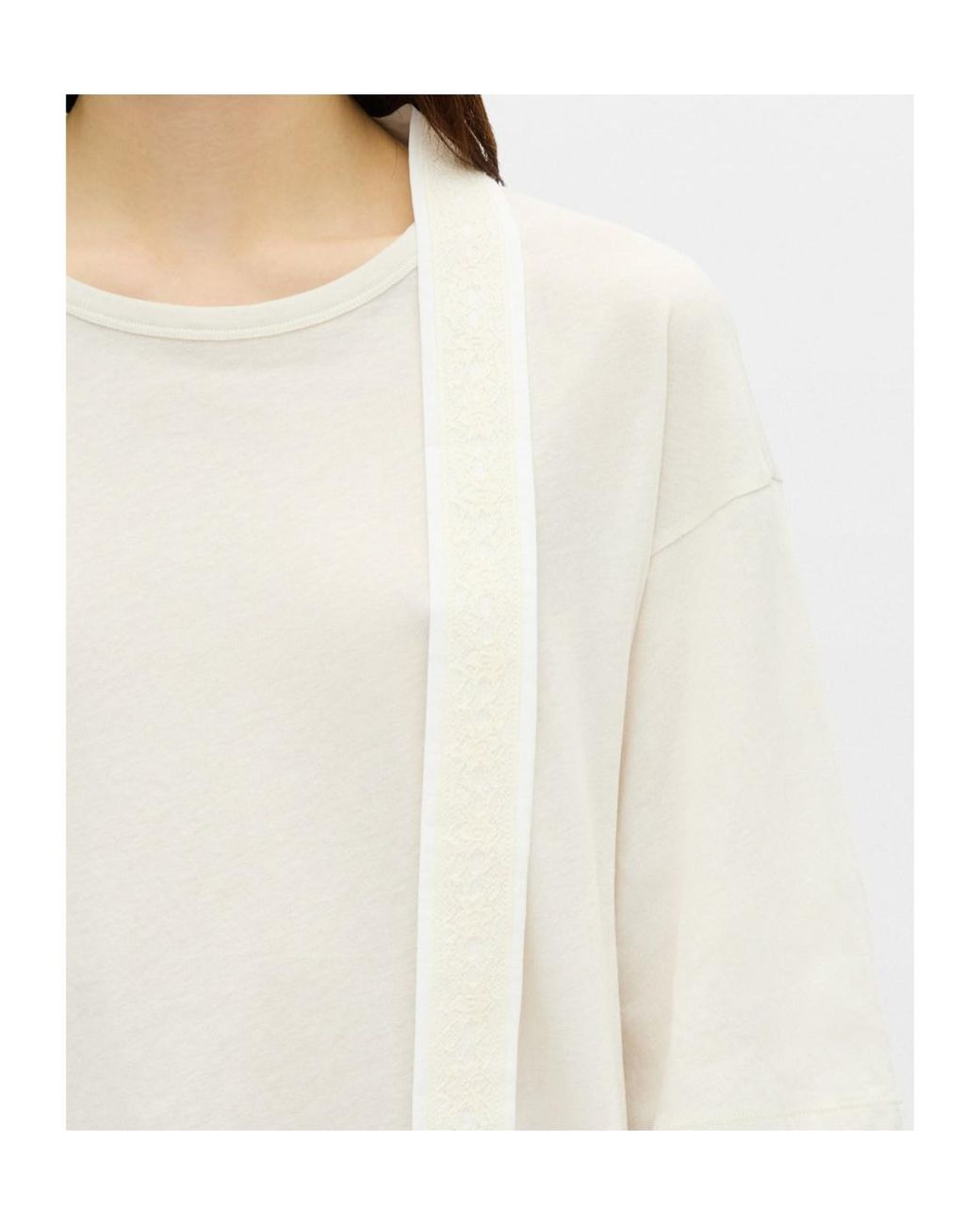 Ann Demeulemeester White Lace-Trim Jersey T-Shirt