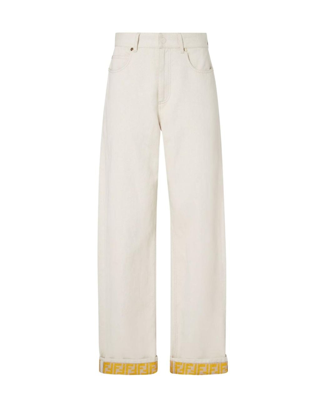 Fendi White Logo Detailed Straight-Leg Jeans
