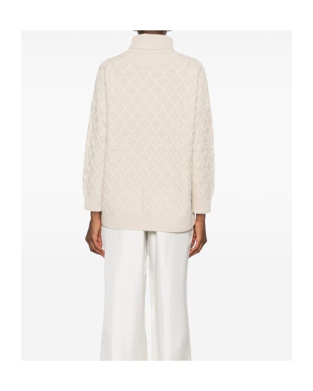 Max Mara Natural Oversized Diamond Wool And Cashmere Sweater