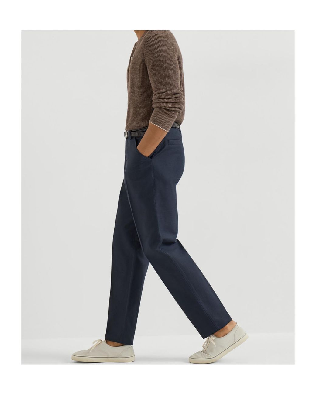 Brunello Cucinelli Blue Cotton-Linen Panama Trousers for men