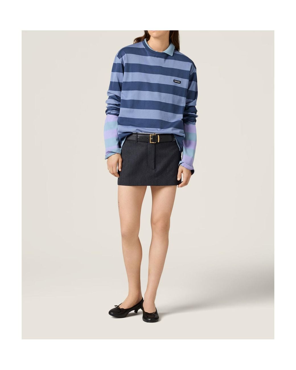 Miu Miu Blue Long-Sleeved Striped T-Shirt