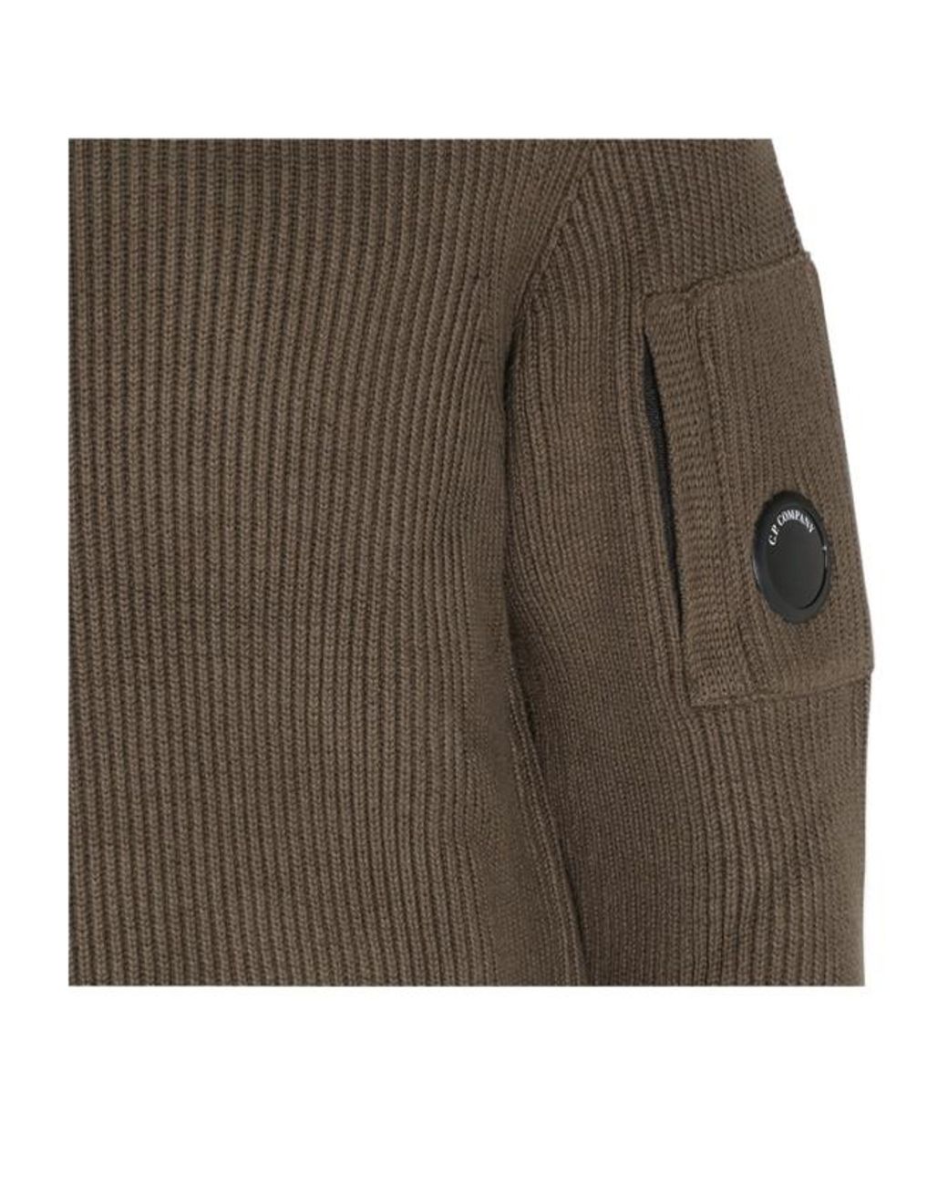 C P Company Green Ribbed Lens-Detail Knitted Sweater for men