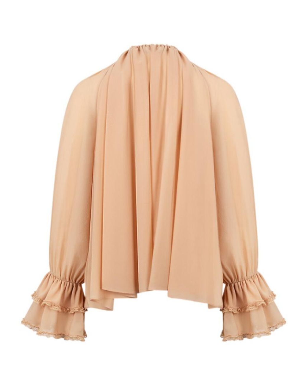 Chloé Natural Chloé Gathered V-Neck Drawstring Top
