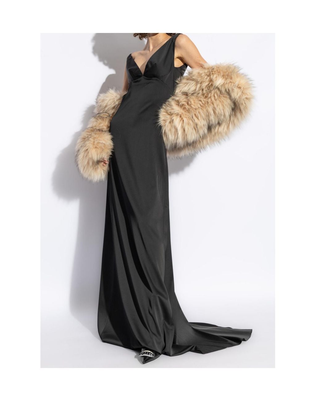 DSquared² Black V-Neck Sleeveless Satin Slip Dress