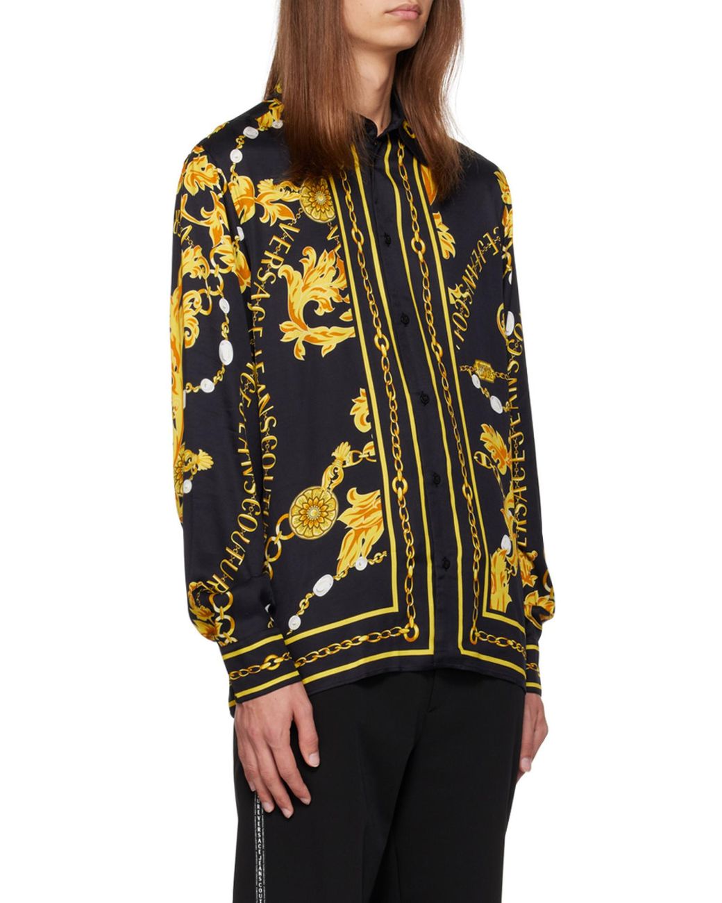 Versace Jeans Black Couture Baroque-Pattern Button-Up Shirt for men