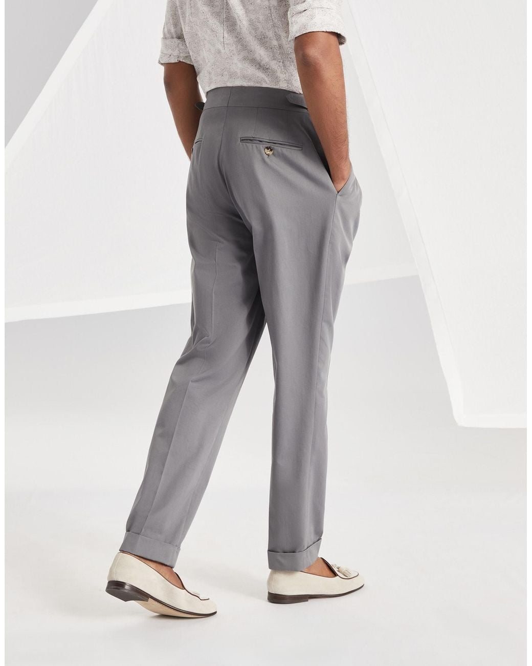 Brunello Cucinelli Gray Gabardine Trousers for men