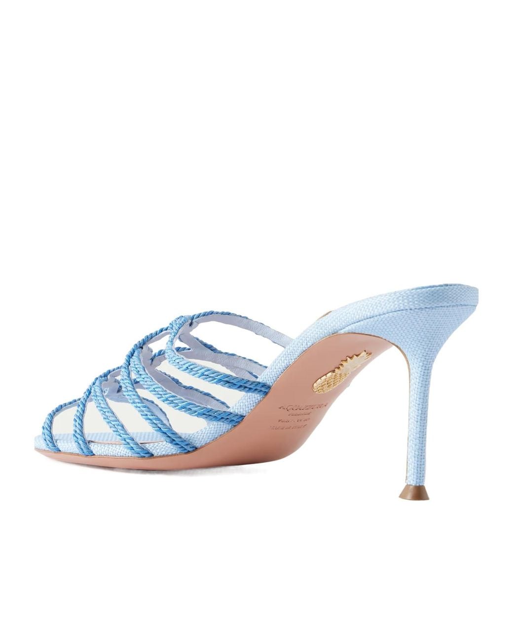 Aquazzura Blue Raffia-Trimmed Cord Mules