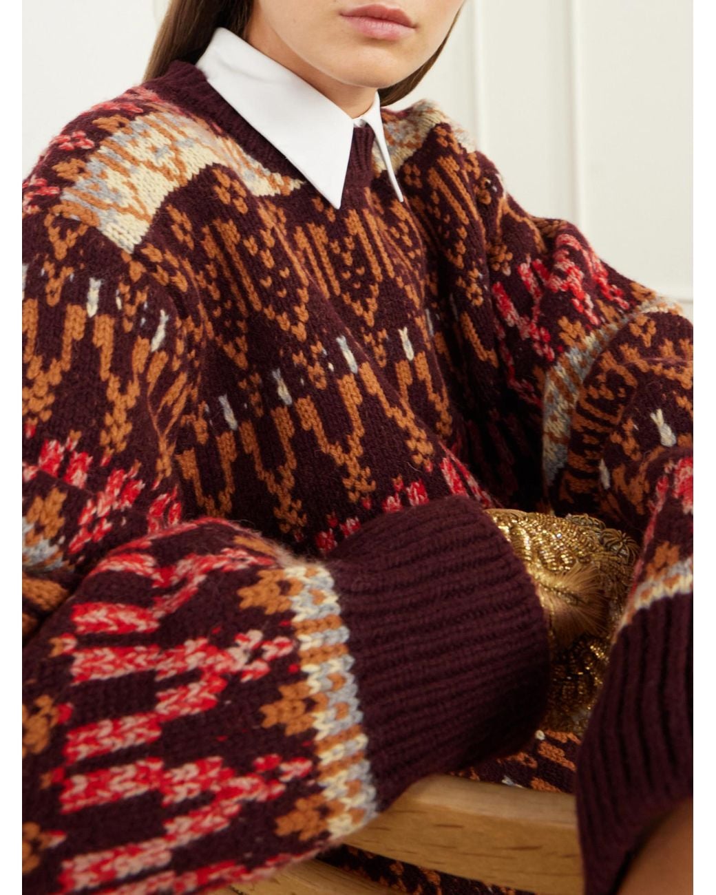 Dries Van Noten Red Jacquard Wool Sweater