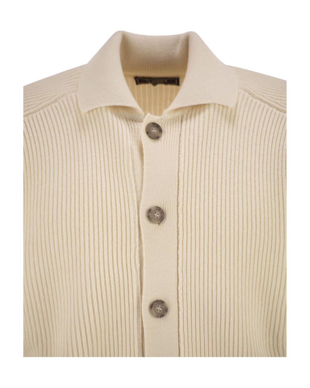 Peserico Natural Ribbed Wool Cardigan for men
