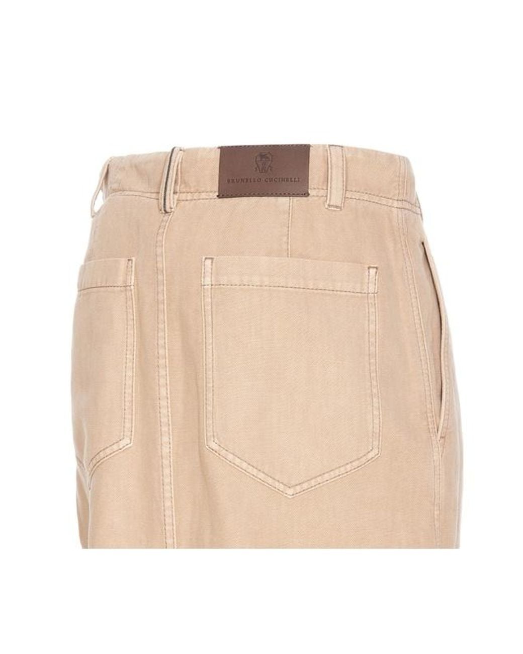 Brunello Cucinelli Natural Logo Patch High-Waisted Skirt