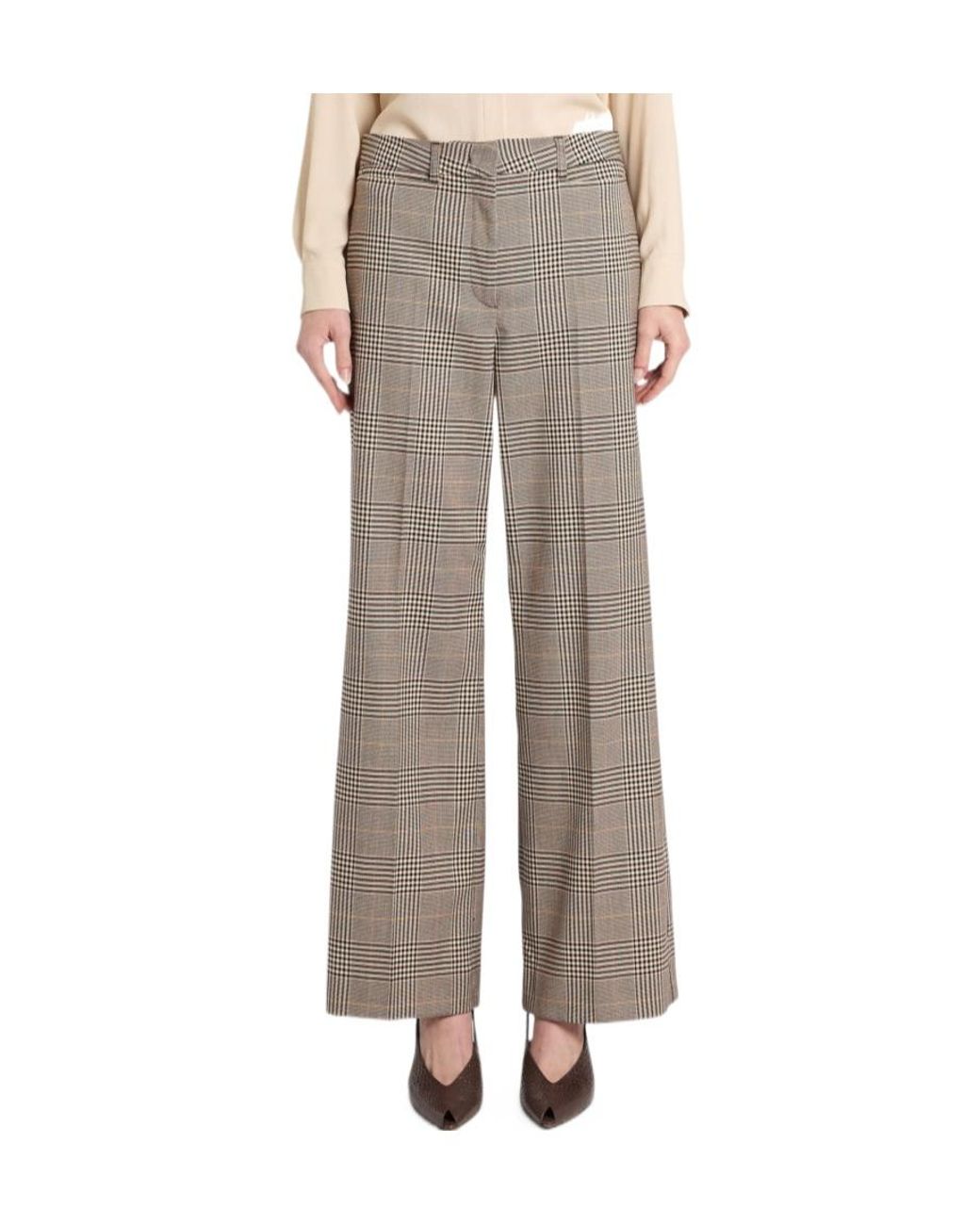 Marella Gray Canapa Checked Wide-Leg Pants