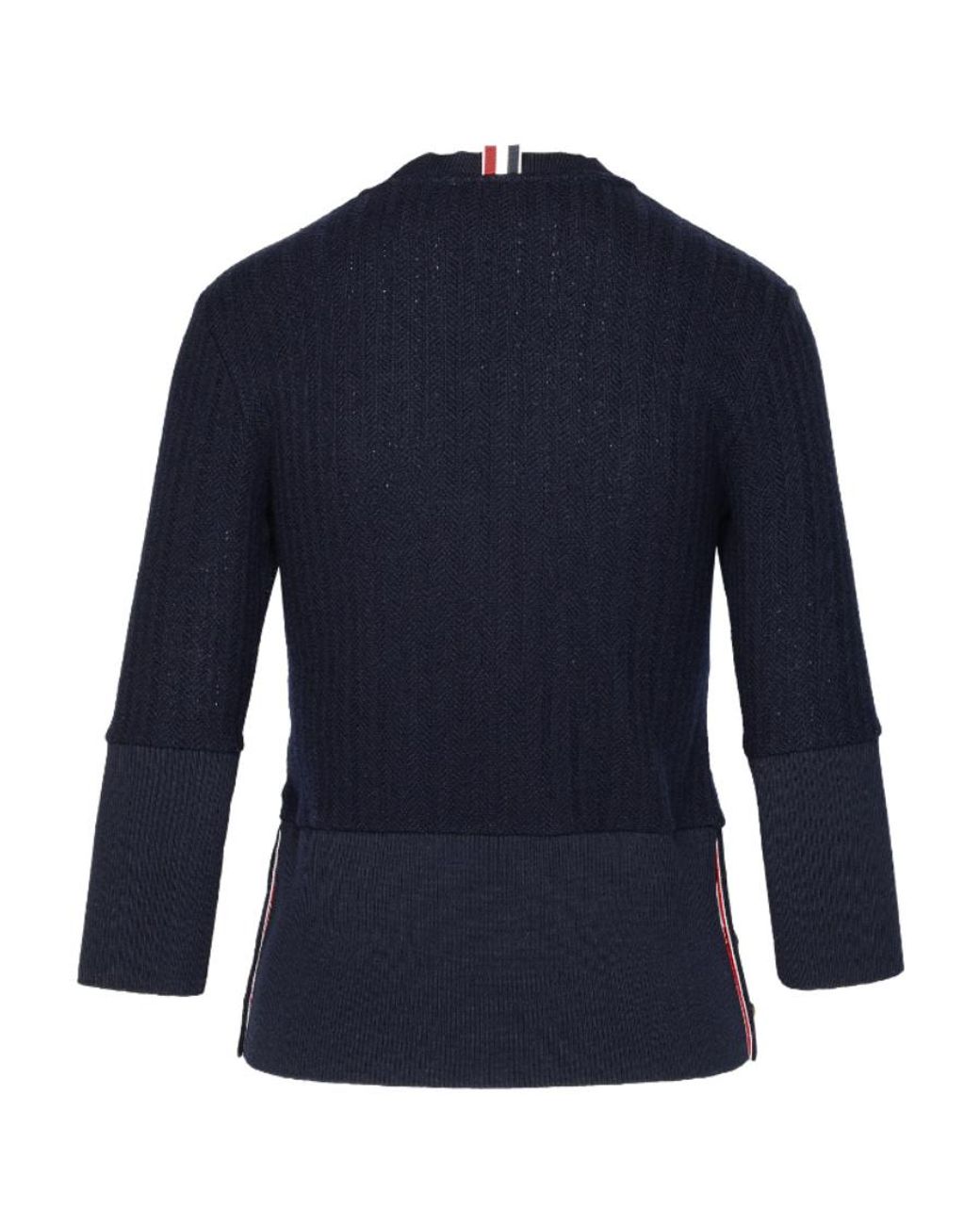 Thom Browne Blue Crewneck Straight Hem Jumper