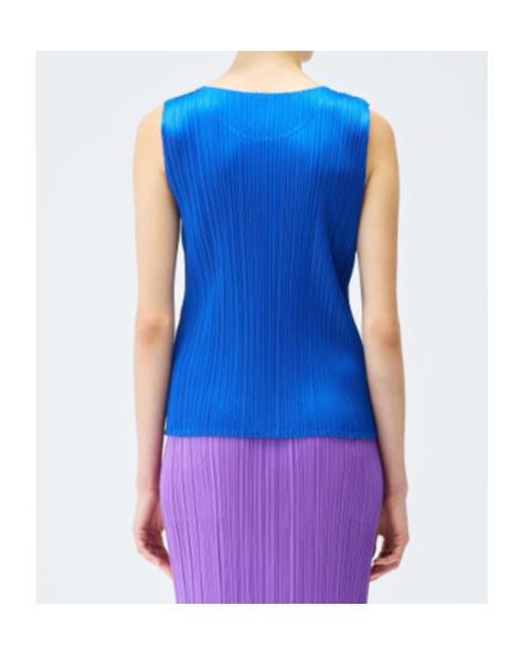 Pleats Please Issey Miyake Blue Pleats Please Issey Miyake Crewneck Sleeveless Top