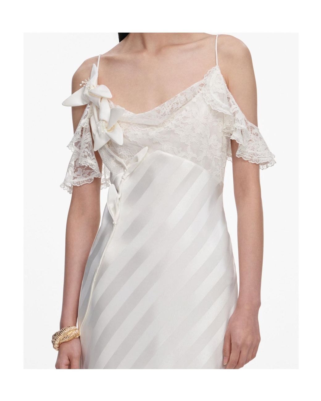 Self-Portrait White Lace-Detail Striped Maxi Dress