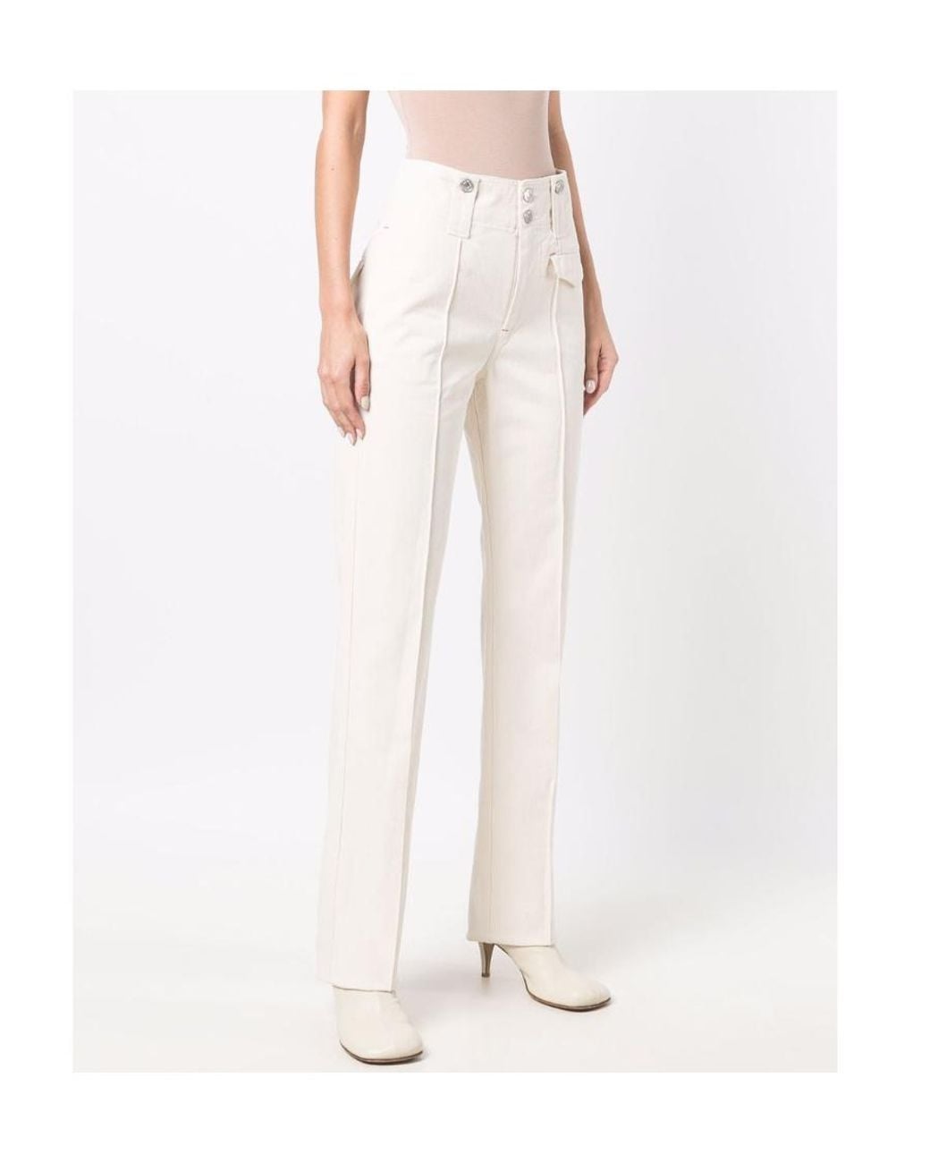 Isabel Marant White Belt Loop Straight Trousers