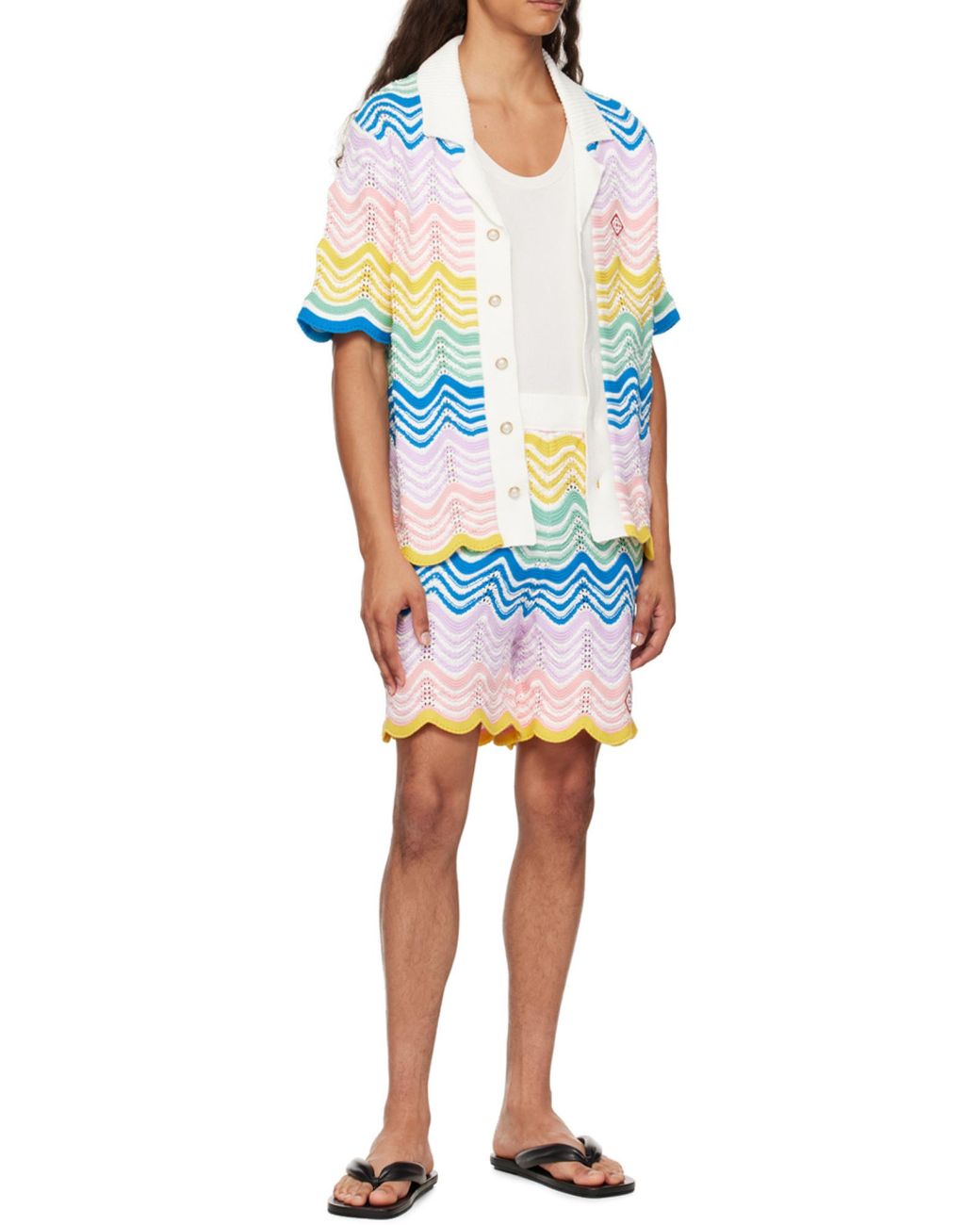 Casablanca Blue Gradient Wave Knit Shorts for men