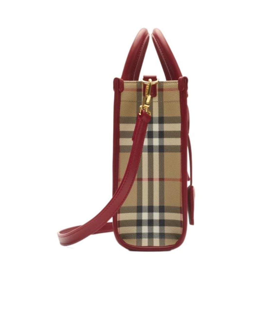 Burberry Red Mini Freya Checked Tote Bag