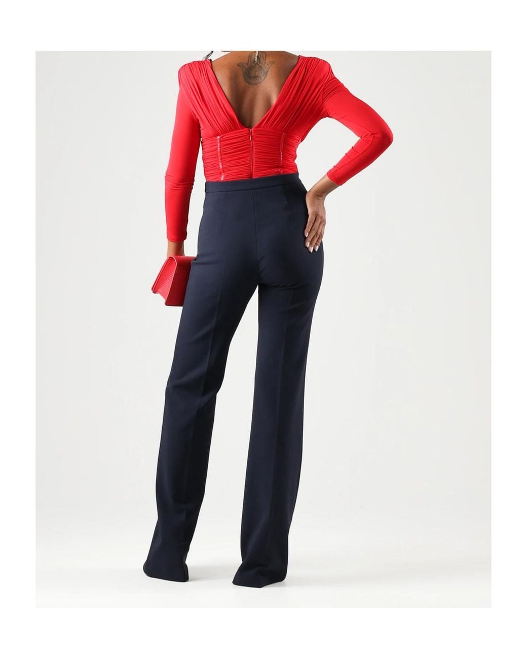Elisabetta Franchi Red Ruched Zip Bodysuit