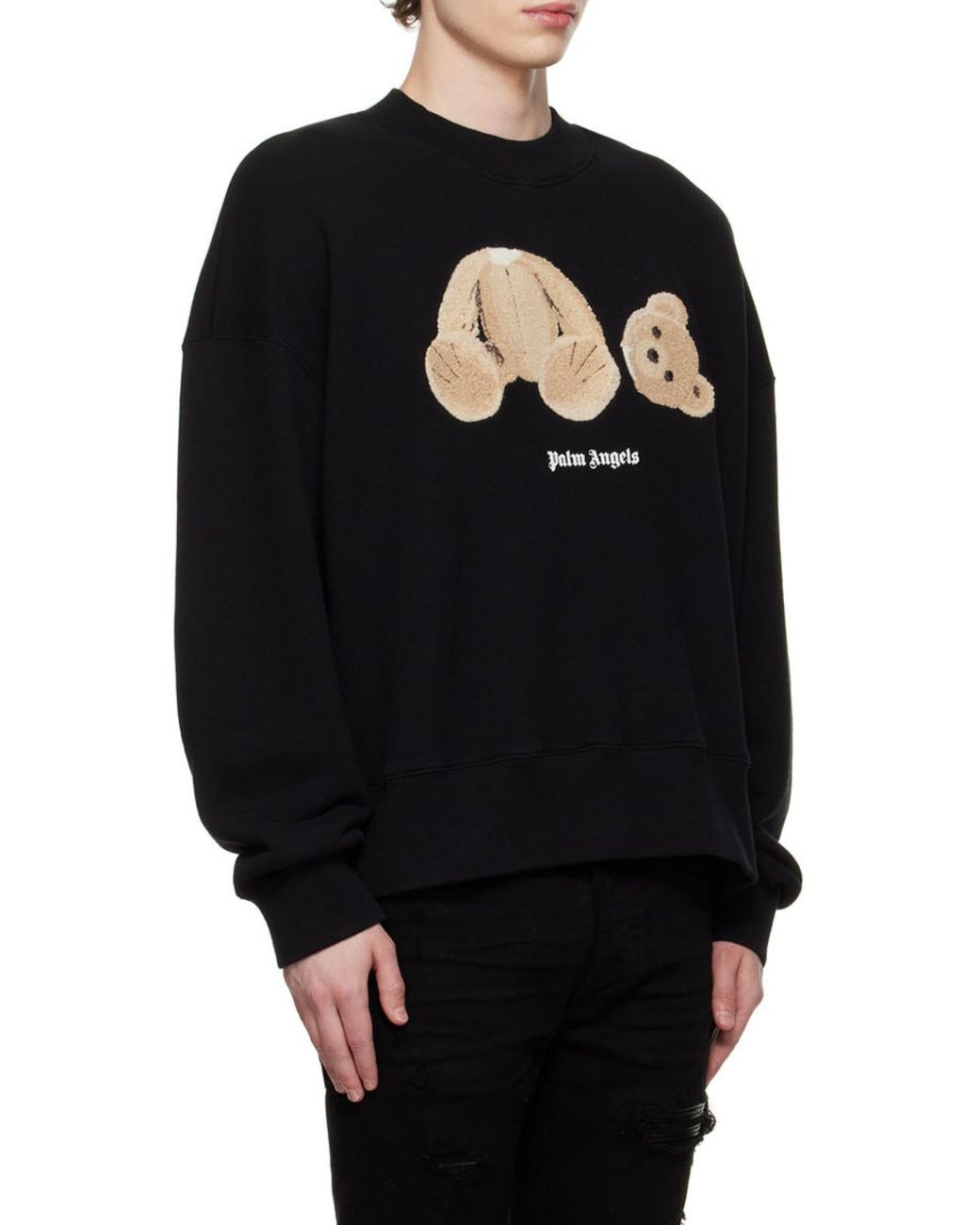 Palm Angels Black Logo Printed Crewneck Sweatshirt for men