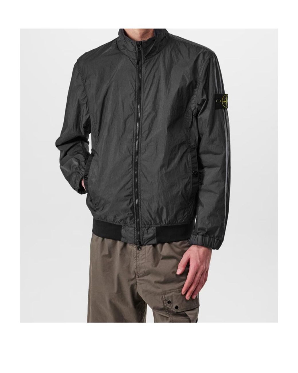 Stone Island Black Crinkle Reps Bomber Jacket for men