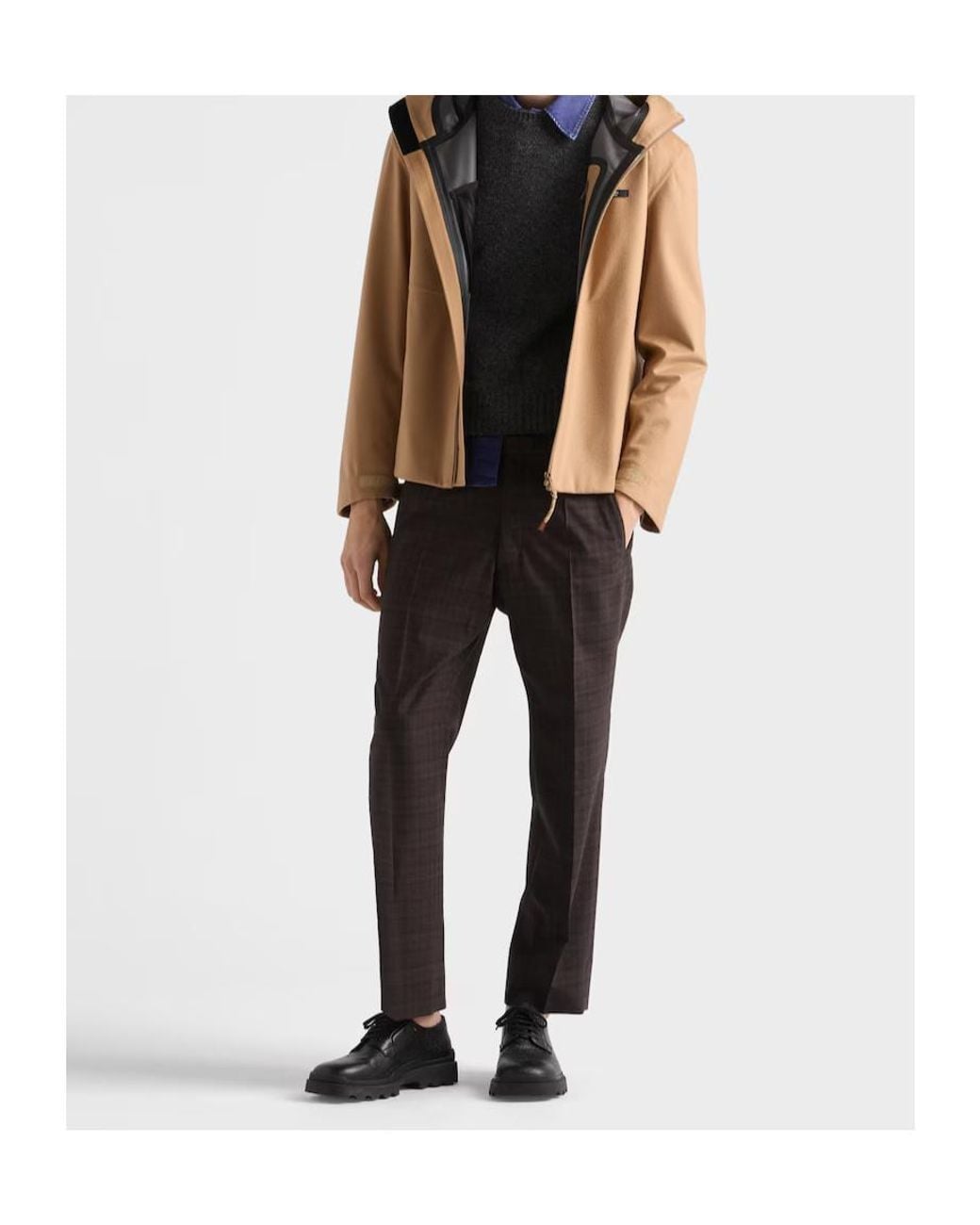 Prada Gray Pleated Checked Trousers for men
