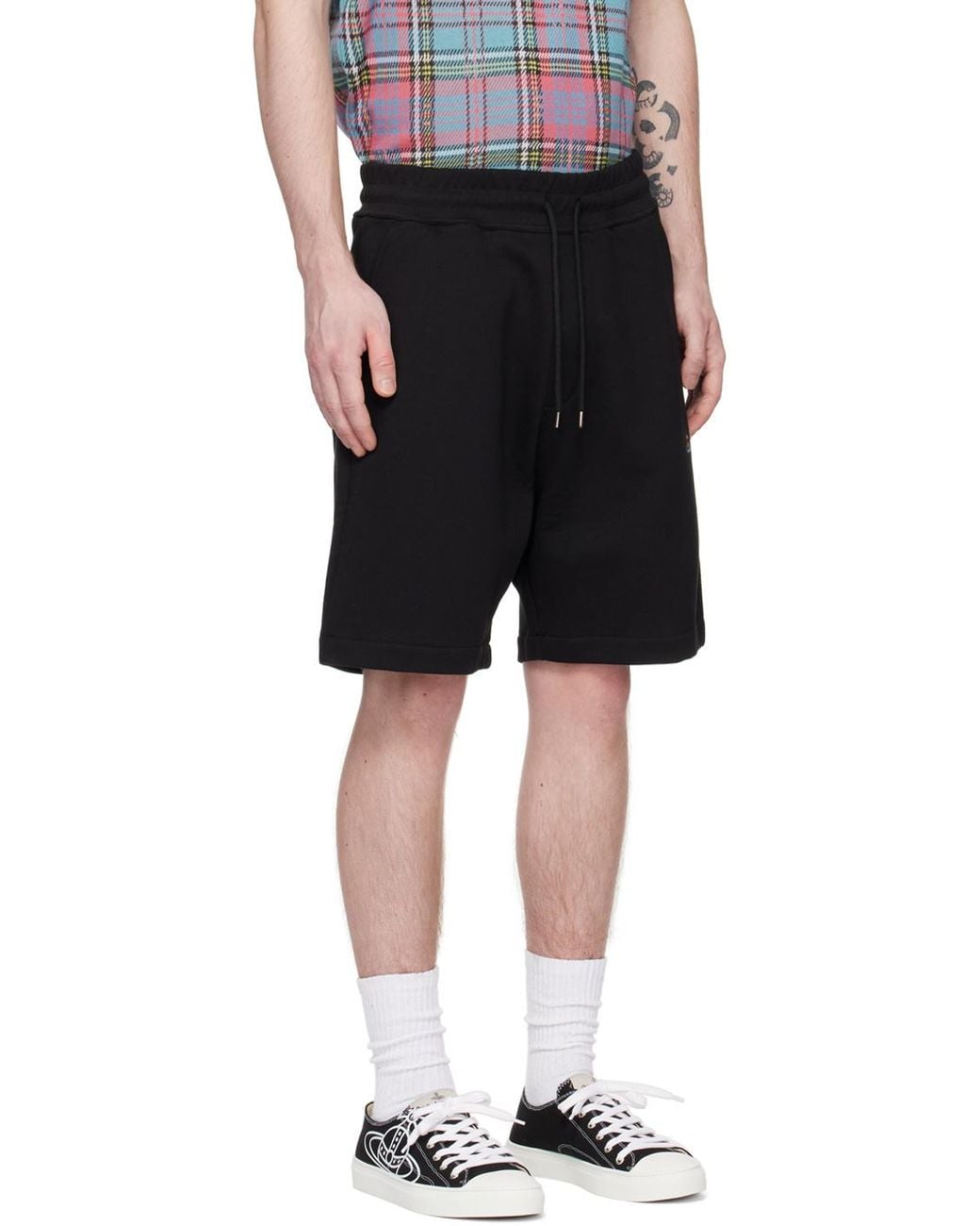 Vivienne Westwood Black Embroidered-Orb Cotton Shorts for men