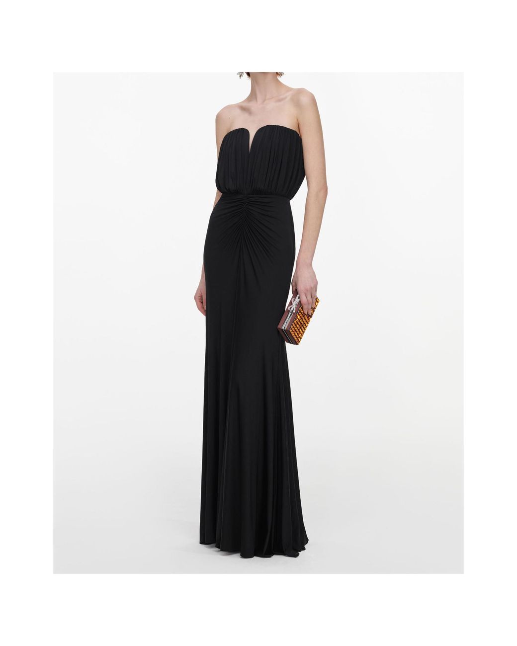 Self-Portrait Black Ruched V-Neck Gown Dress
